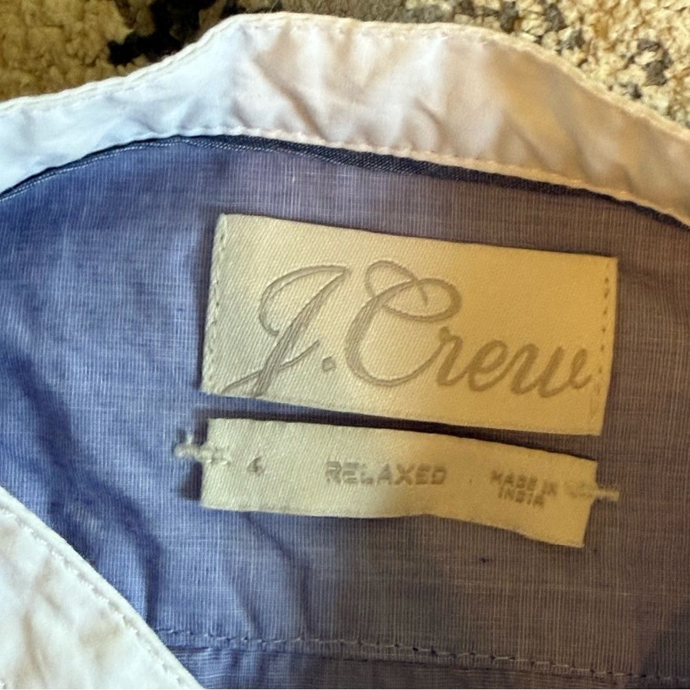 J. Crew Chambray Blue Relaxed-Fit Collarless End-On-End Cotton Tunic Shirt 4 - Picture 7 of 10